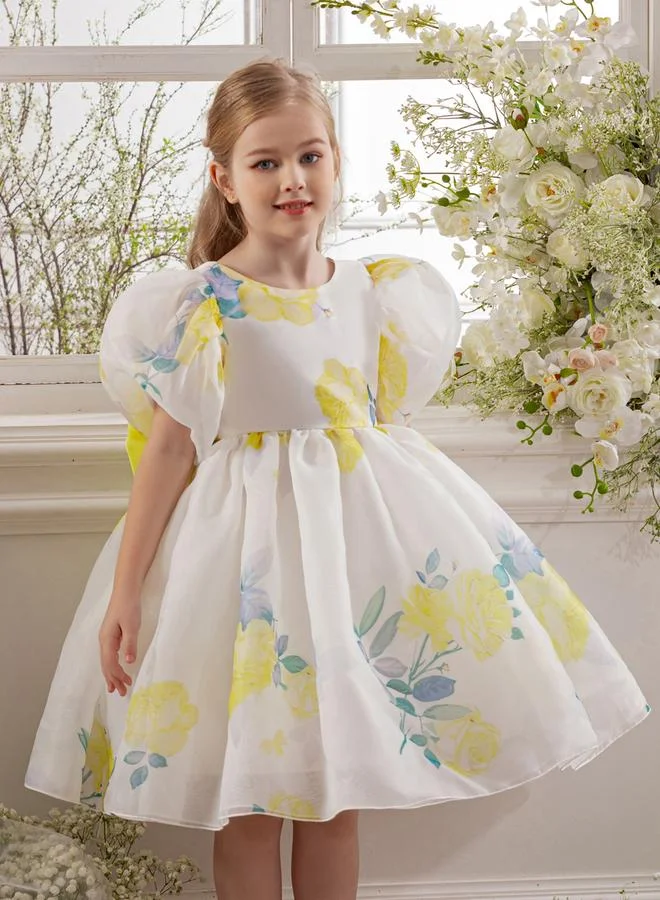 Take Two  Girls Yellow Floral Print Puff Sleeve Dress for Women | Best Price UAE